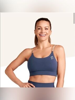Peloton Slate Blue Strappy Sports Bra with Multicolor Accent Straps